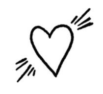 A simple black outline of a heart with three lines on each side, suggesting movement or emphasis, on a white background.
